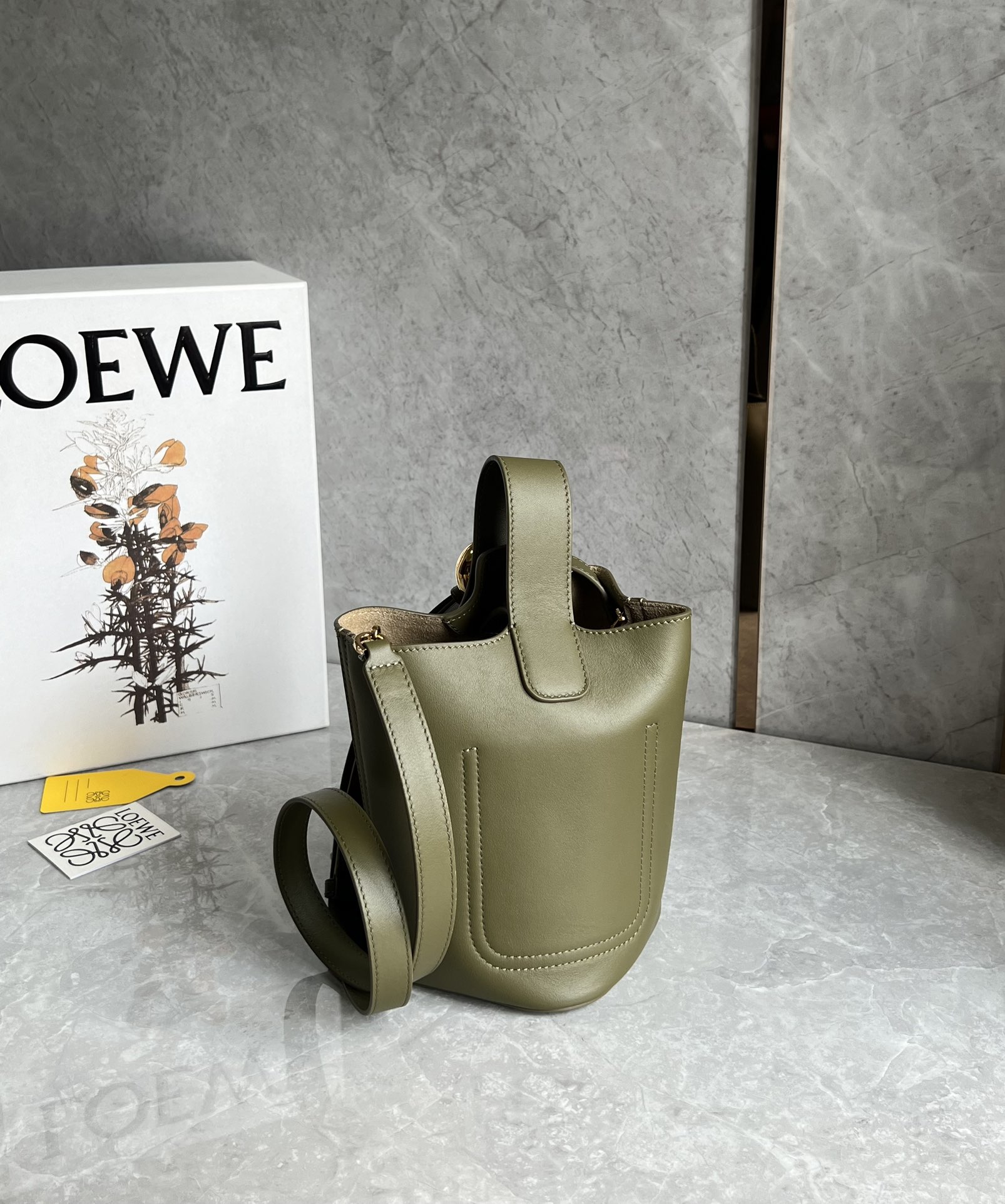 Loewe Mini Pebble Bucket in Mellow Calfskin Green